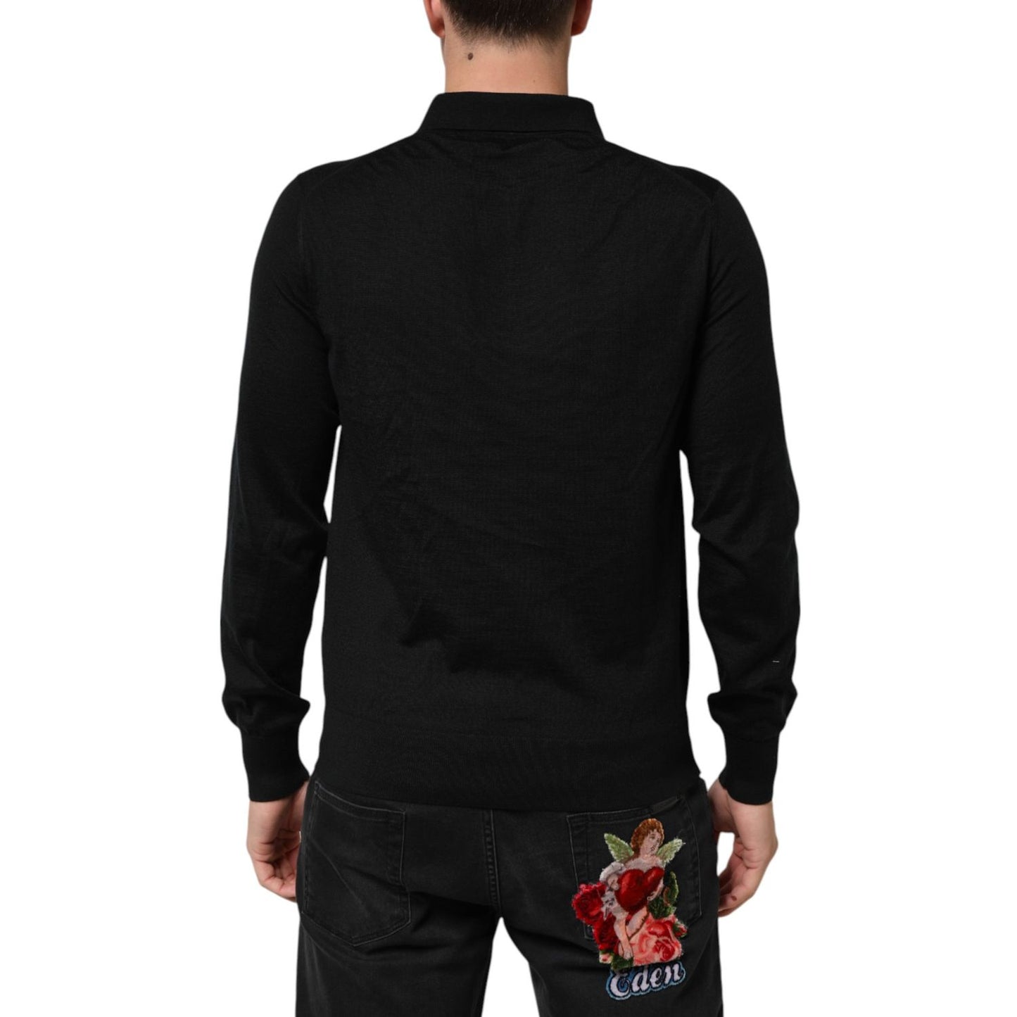 Dolce & Gabbana Black Crest Long Sleeve Men Pullover Sweater