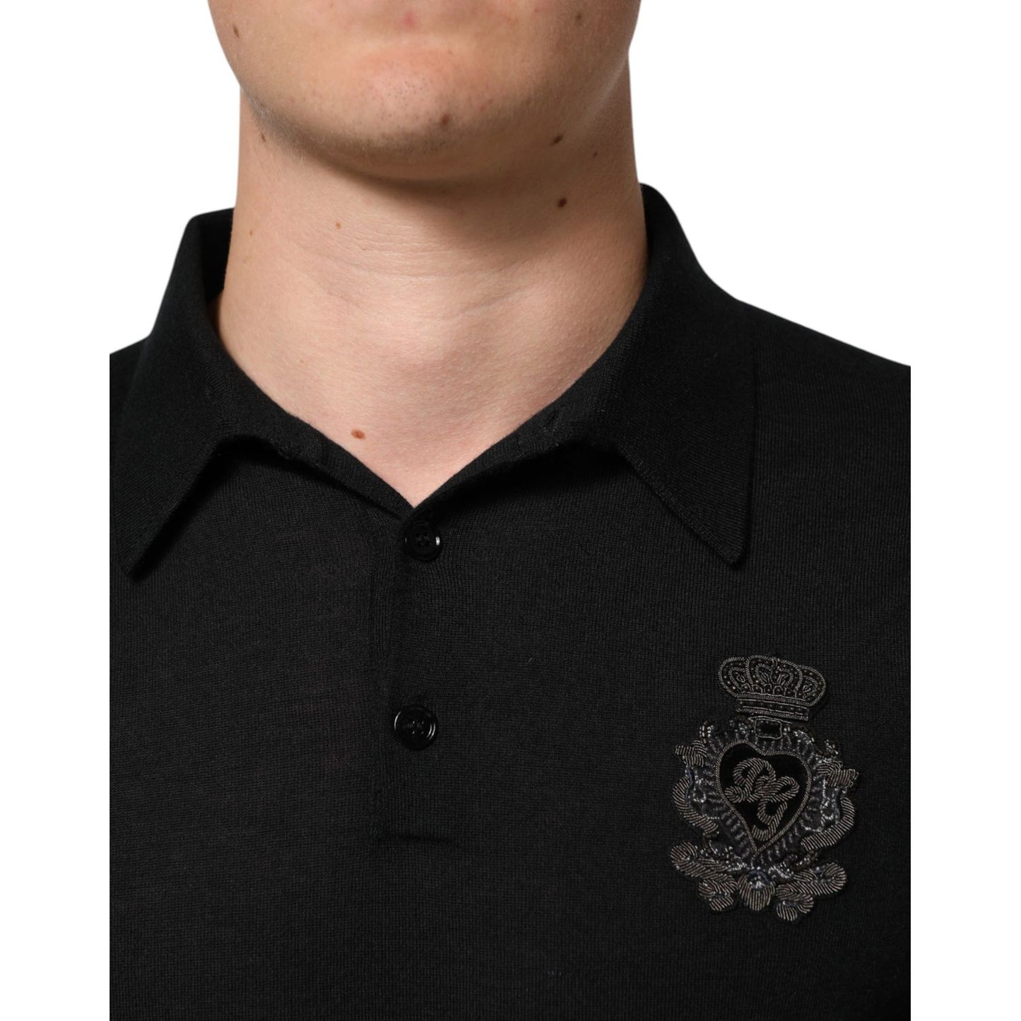 Dolce & Gabbana Black Crest Long Sleeve Men Pullover Sweater