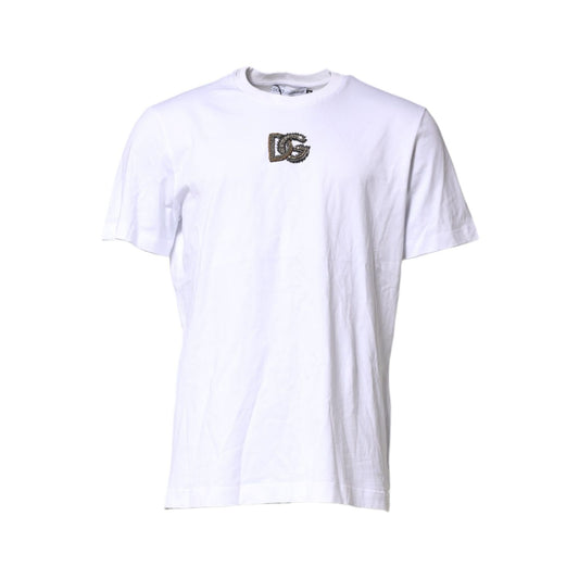 Dolce & Gabbana White Cotton DG Logo Embroidery Men T-shirt