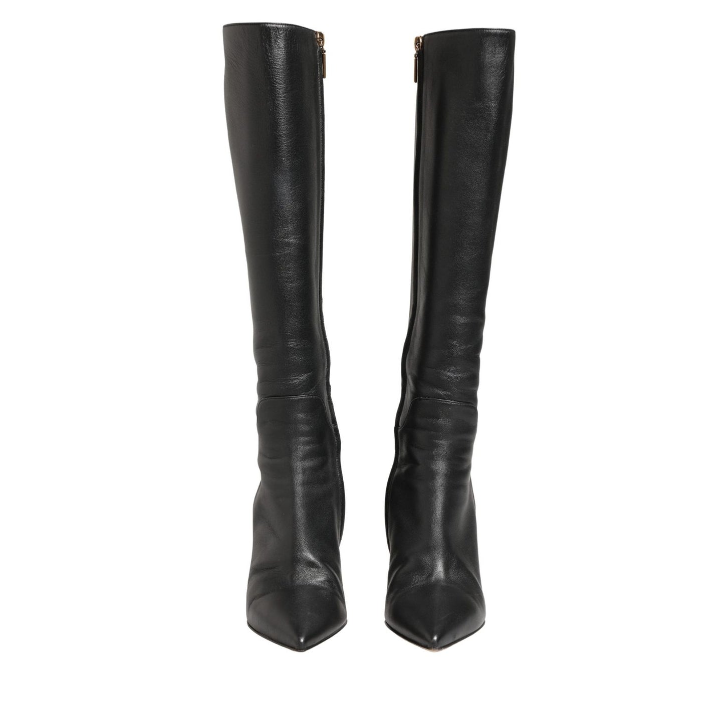 Dolce & Gabbana Black Leather Heels Knee High Boots Shoes