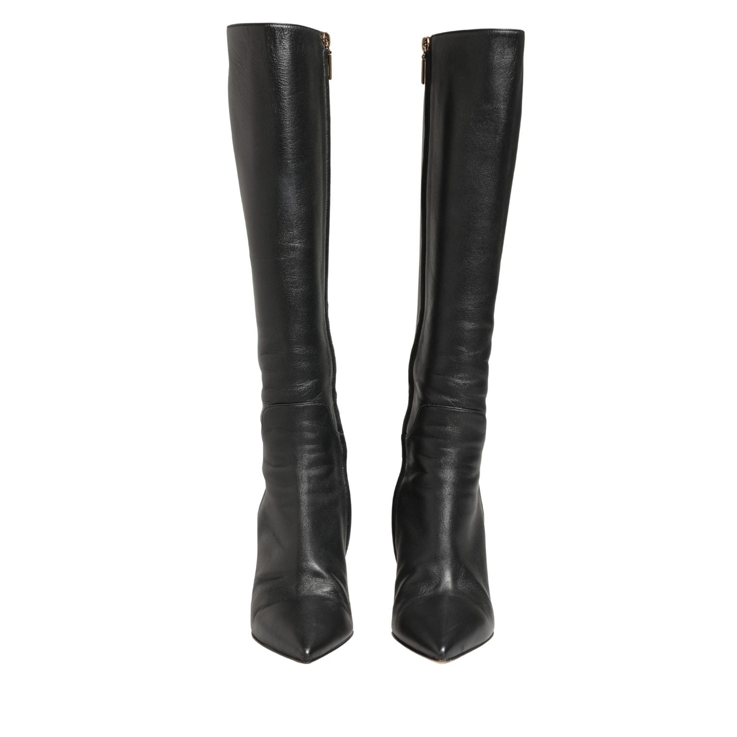 Dolce & Gabbana Black Leather Heels Knee High Boots Shoes