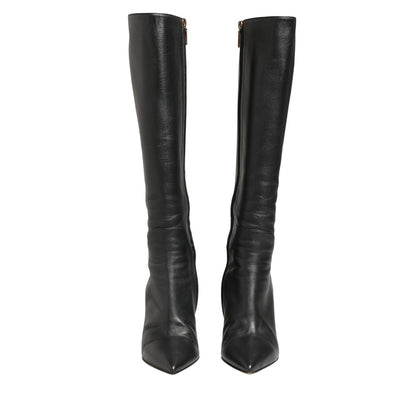Dolce & Gabbana Black Leather Heels Knee High Boots Shoes