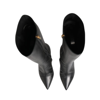 Dolce & Gabbana Black Leather Heels Knee High Boots Shoes