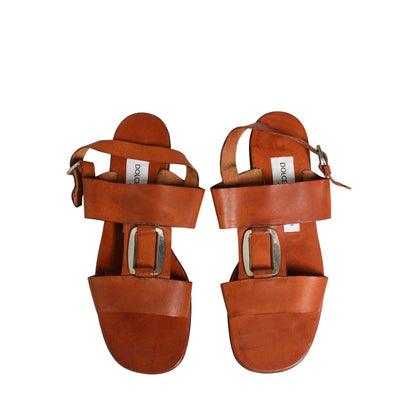 Dolce & Gabbana Brown Leather Flat Sandals Shoes