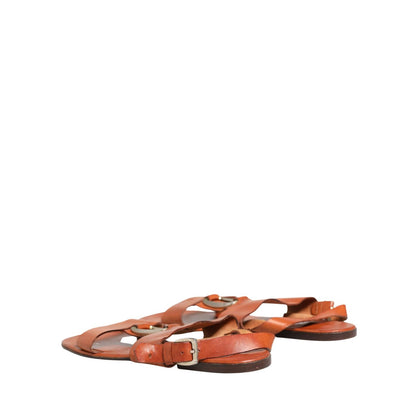 Dolce & Gabbana Brown Leather Flat Sandals Shoes
