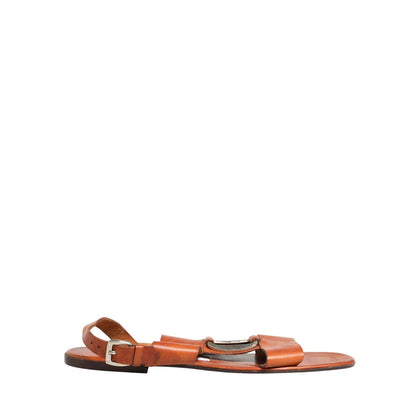 Dolce & Gabbana Brown Leather Flat Sandals Shoes