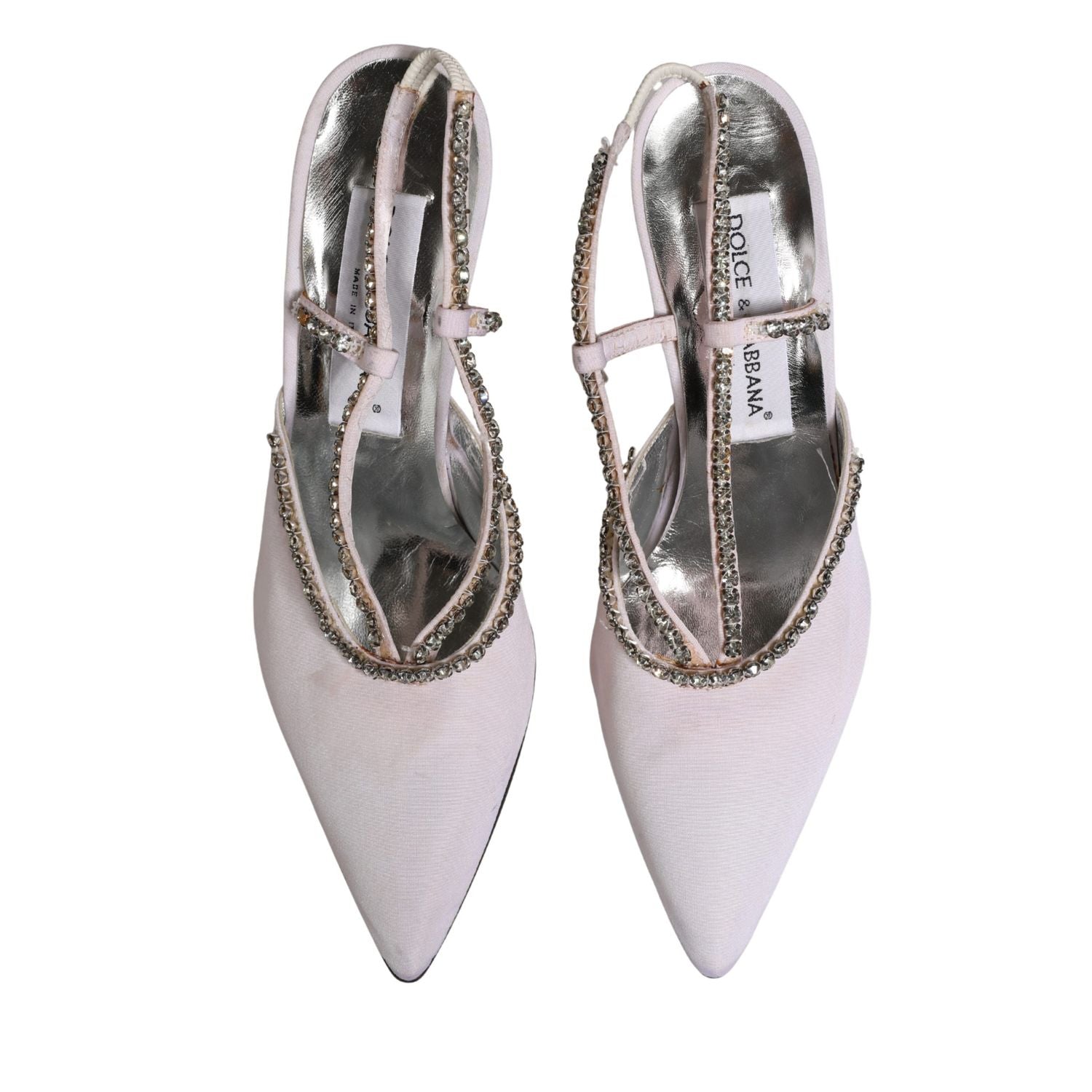 Dolce & Gabbana White Strass Crystal Slingbacks Pumps Shoes