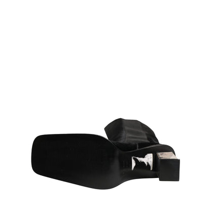 Dolce & Gabbana White Black Leather Knee High Boots Shoes