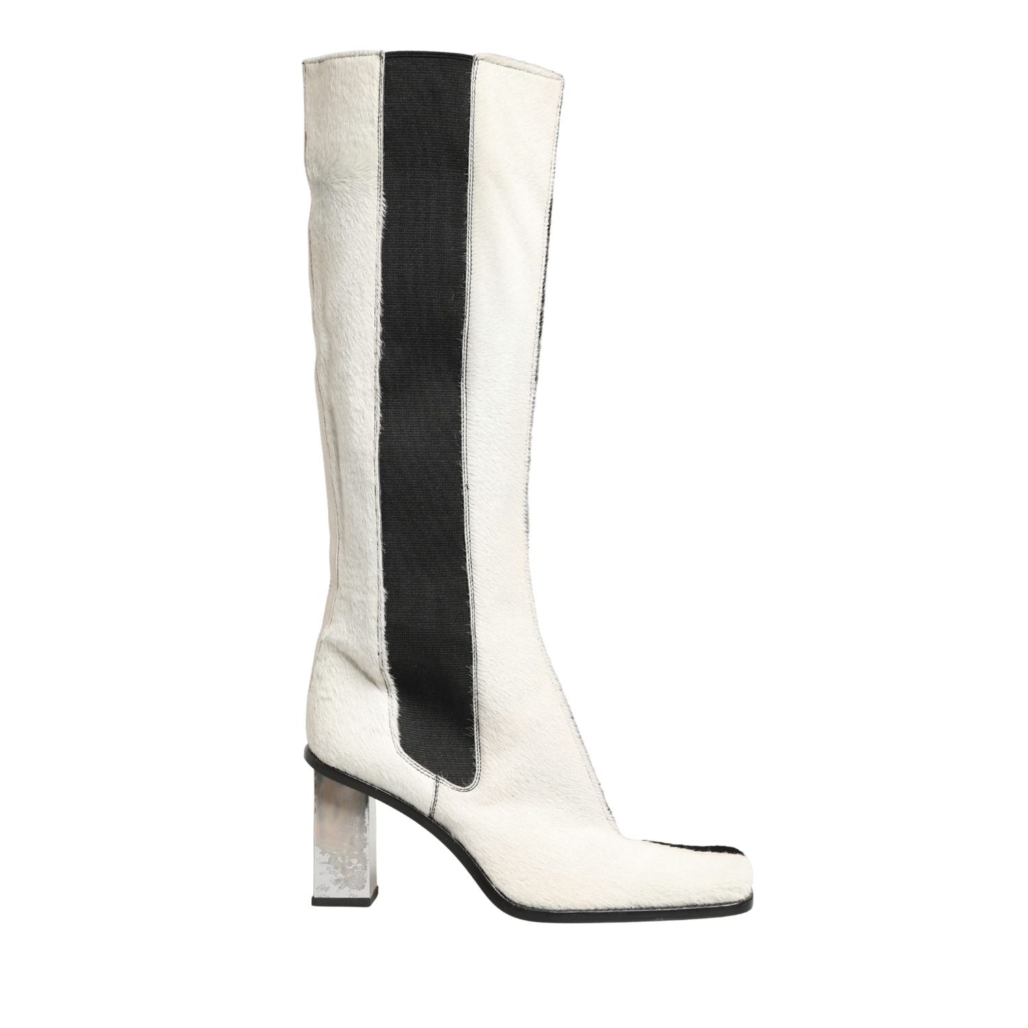 Dolce & Gabbana White Black Leather Knee High Boots Shoes