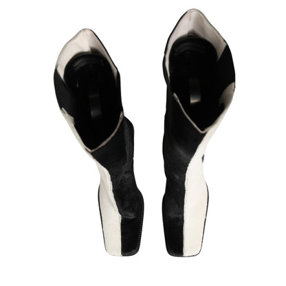 Dolce & Gabbana White Black Leather Knee High Boots Shoes