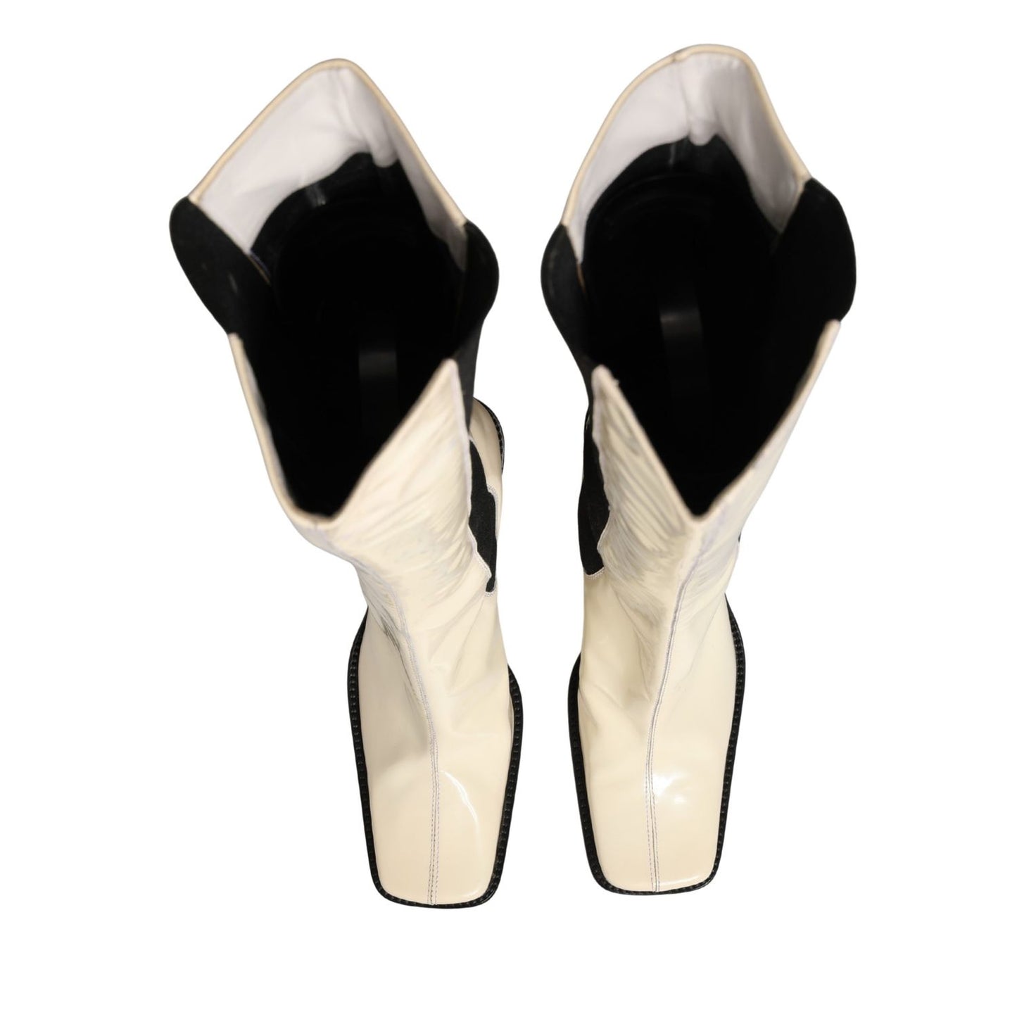 Dolce & Gabbana White Black Leather Knee High Boots Shoes