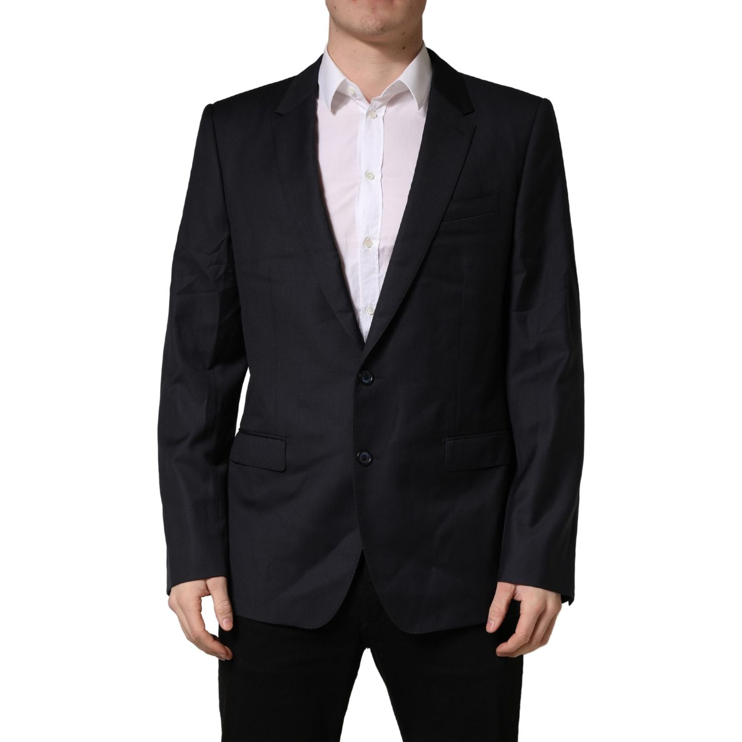 Dolce & Gabbana Black Wool Slim Fit Coat Men Jacket Blazer