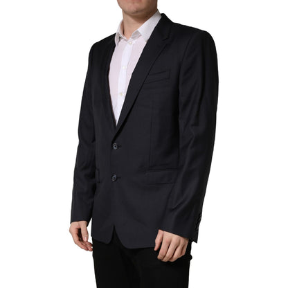 Dolce & Gabbana Black Wool Slim Fit Coat Men Jacket Blazer
