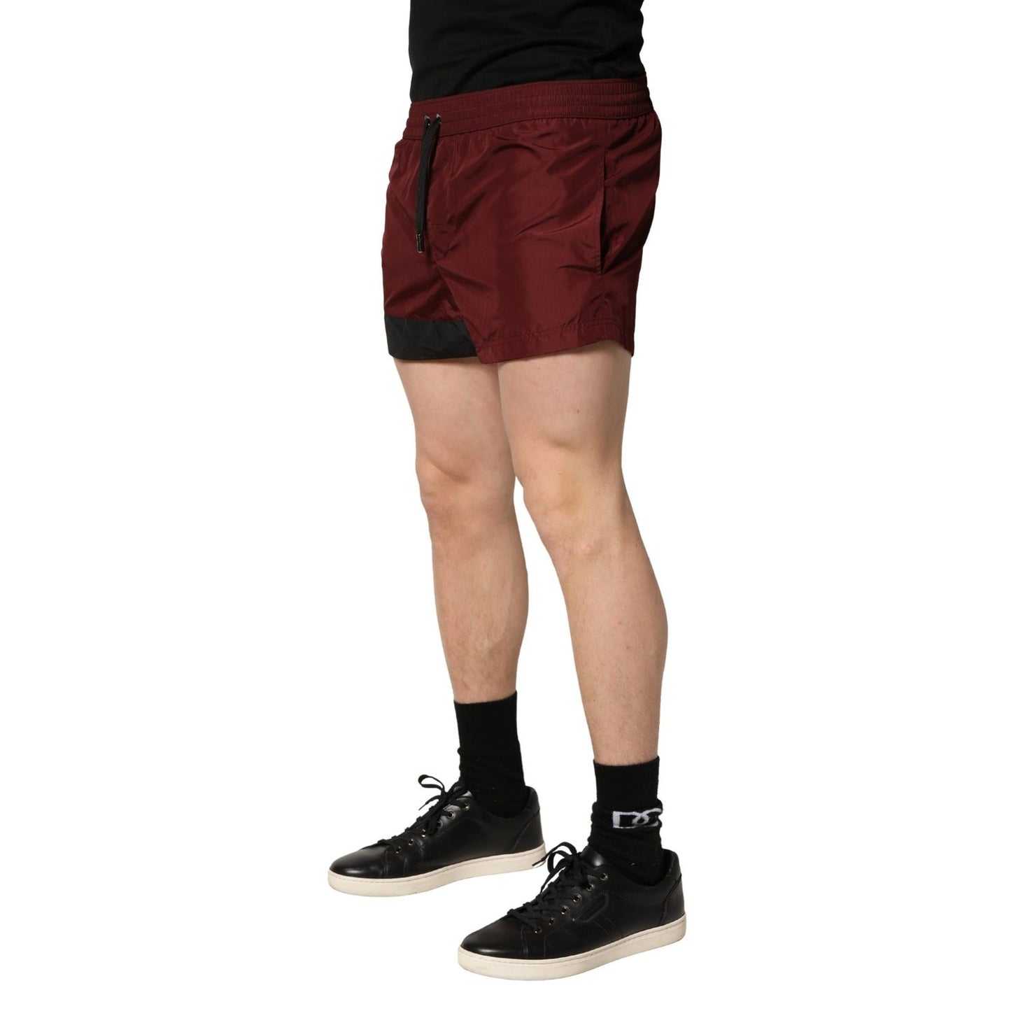 Dolce & Gabbana Maroon Polyester Drawstring Shorts Swimwear