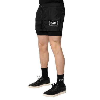 Dolce & Gabbana Black Polyester Drawstring Men Shorts Swimwear