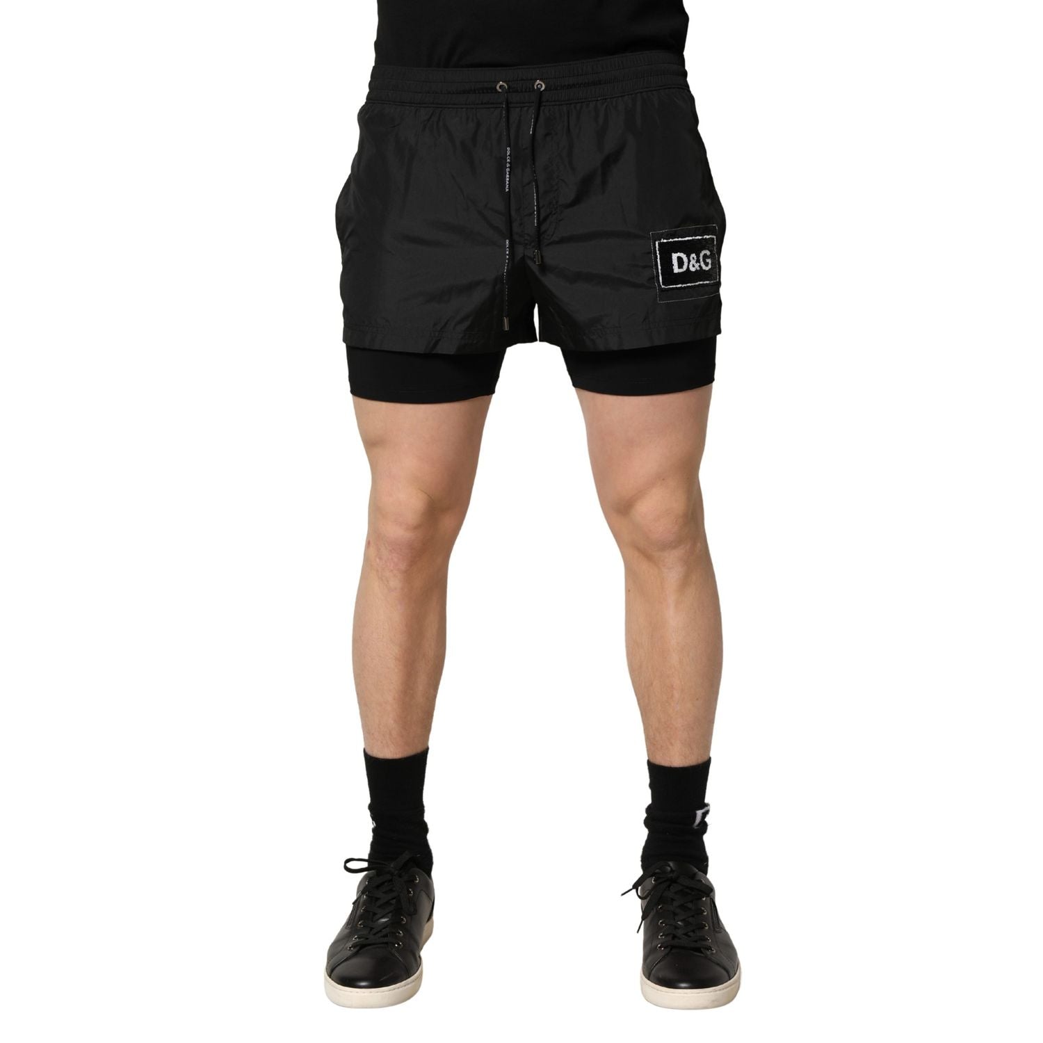 Dolce & Gabbana Black Polyester Drawstring Men Shorts Swimwear