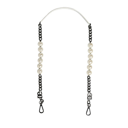 Dolce & Gabbana White Leather Silver Chain Bag Accessory Shoulder Strap