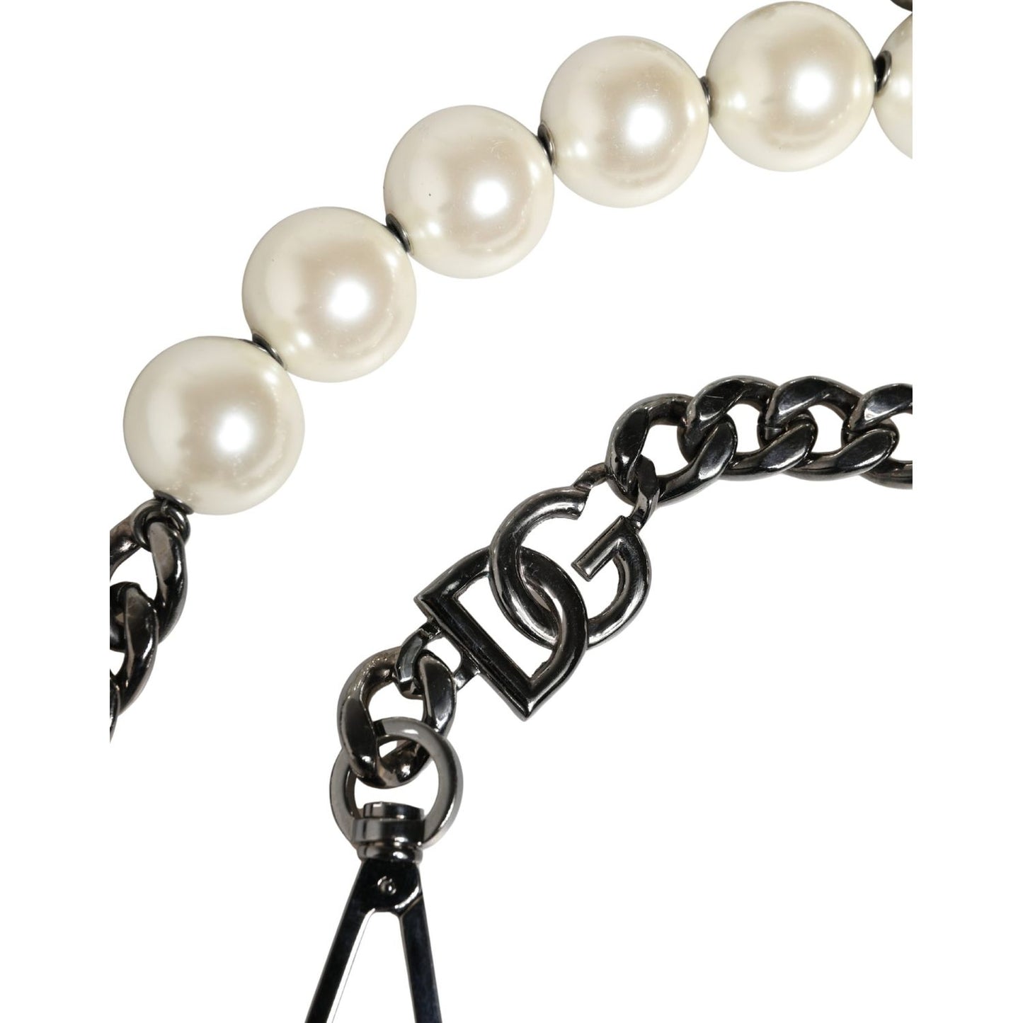 Dolce & Gabbana White Leather Silver Chain Bag Accessory Shoulder Strap