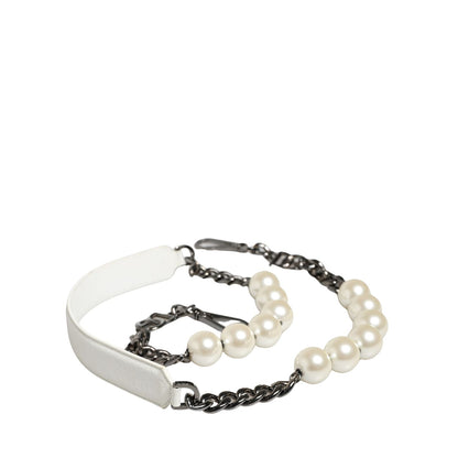 Dolce & Gabbana White Leather Silver Chain Bag Accessory Shoulder Strap