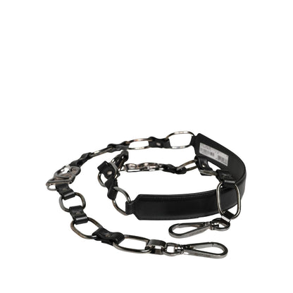 Dolce & Gabbana Black Leather Silver Chain Bag Accessory Shoulder Strap
