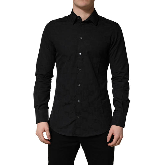 Dolce & Gabbana Black MARTINI Cotton Slim Dress Formal Shirt
