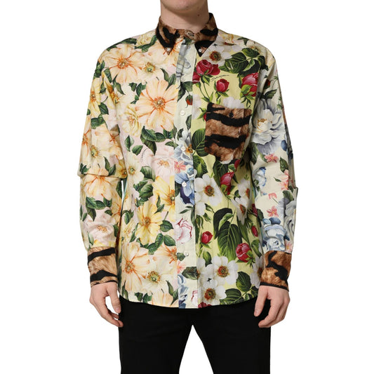 Dolce & Gabbana Multicolor Floral Animal Print Collared Shirt