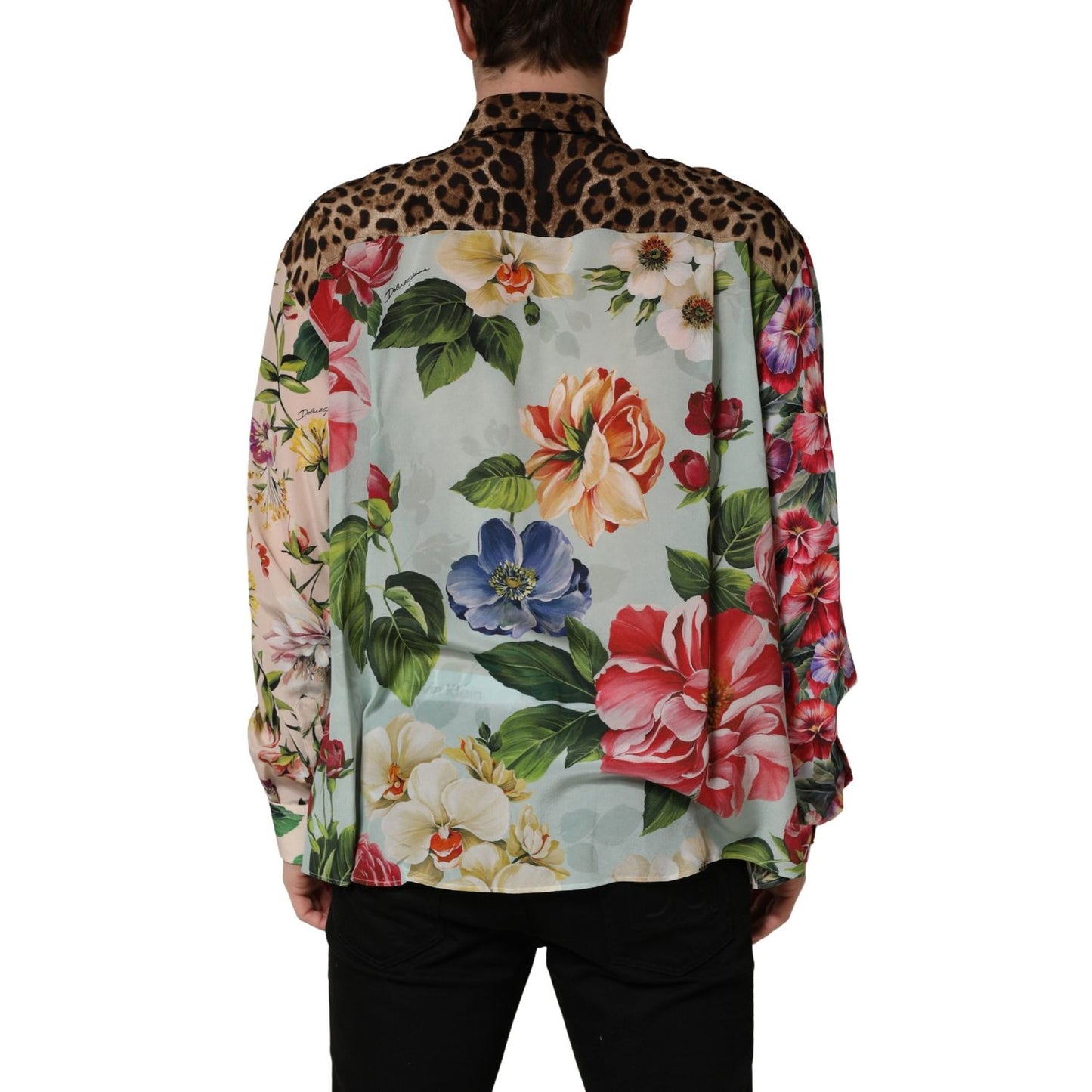 Dolce & Gabbana Multicolor Floral Animal Print Collared Shirt