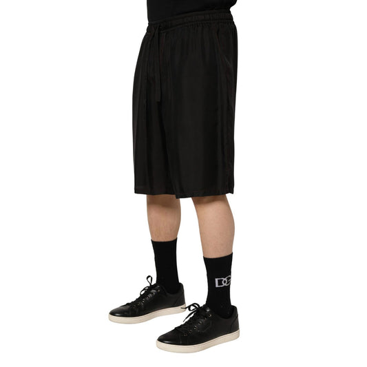 Dolce & Gabbana Black Silk Drawstring Men Bermuda Shorts