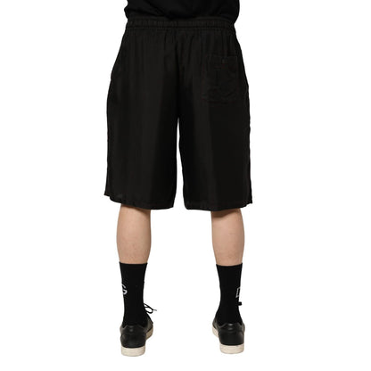 Dolce & Gabbana Black Silk Drawstring Men Bermuda Shorts