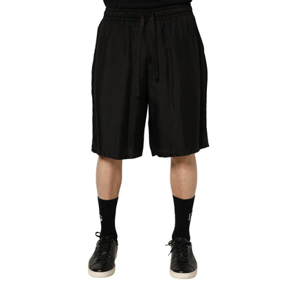 Dolce & Gabbana Black Silk Drawstring Men Bermuda Shorts