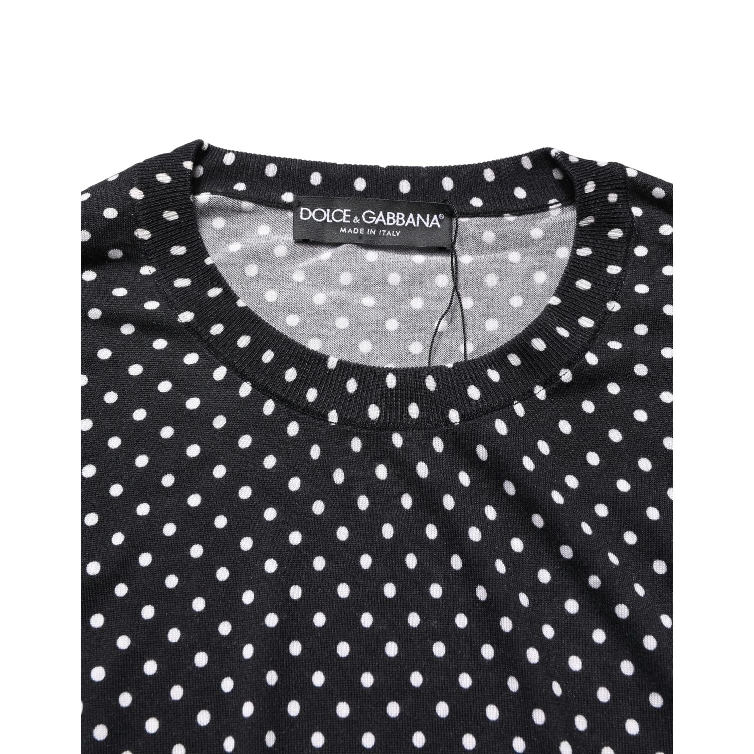 Dolce & Gabbana Black Polka Dot Crew Neck Pullover Sweater