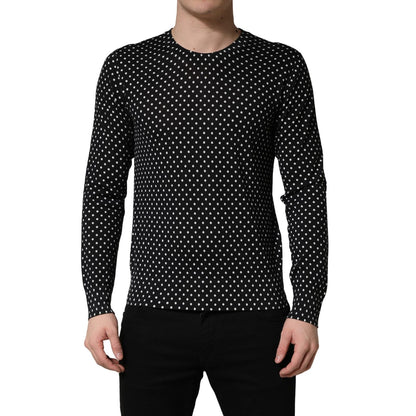 Dolce & Gabbana Black Polka Dot Crew Neck Pullover Sweater