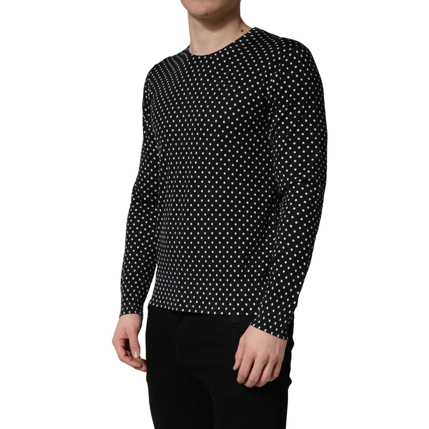 Dolce & Gabbana Black Polka Dot Crew Neck Pullover Sweater