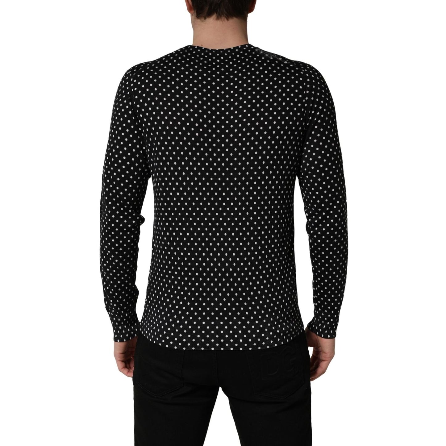 Dolce & Gabbana Black Polka Dot Crew Neck Pullover Sweater