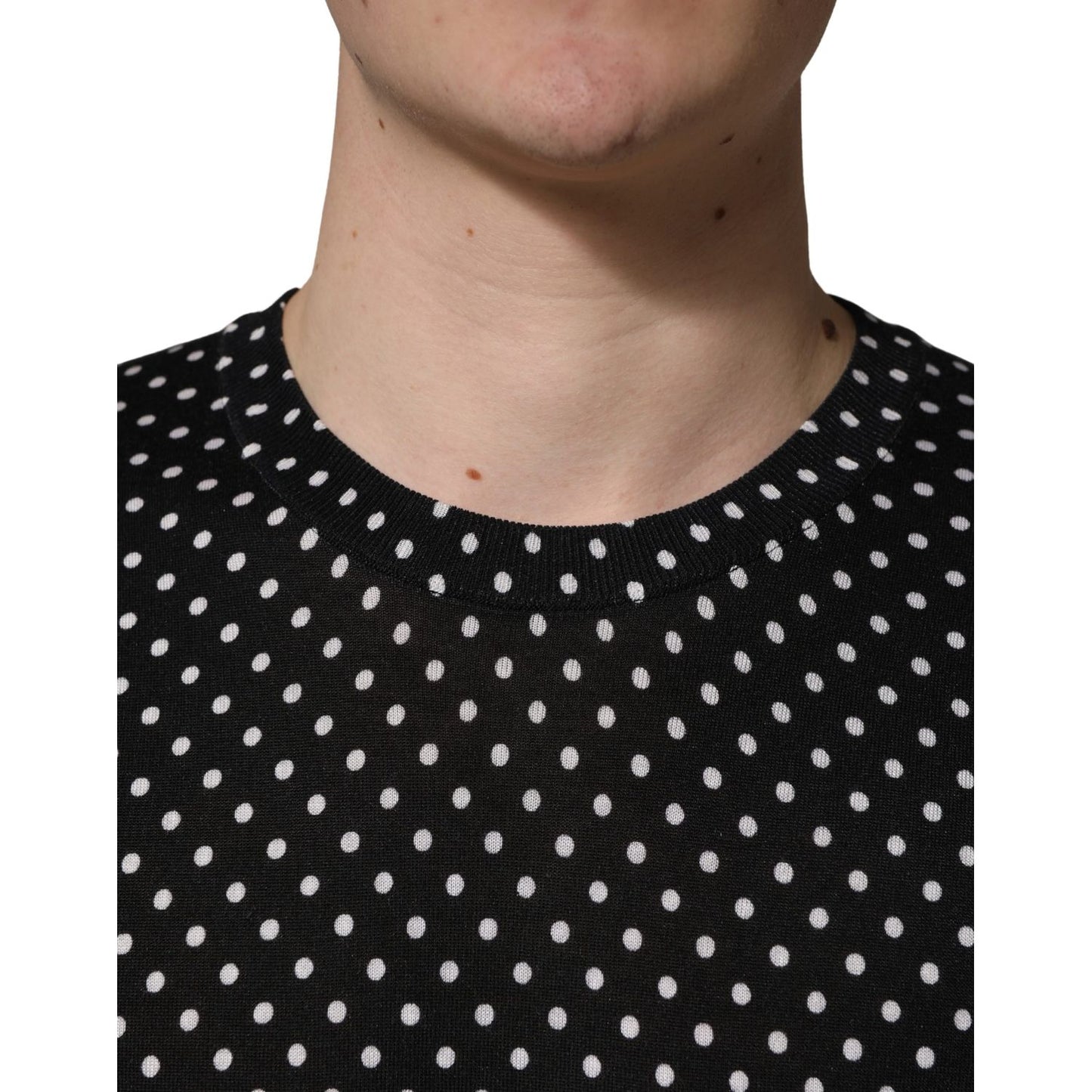 Dolce & Gabbana Black Polka Dot Crew Neck Pullover Sweater