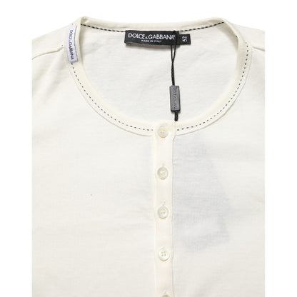 Dolce & Gabbana White Long Sleeves Henley Pullover Sweater