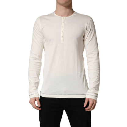 Dolce & Gabbana White Long Sleeves Henley Pullover Sweater
