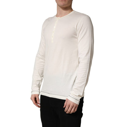 Dolce & Gabbana White Long Sleeves Henley Pullover Sweater