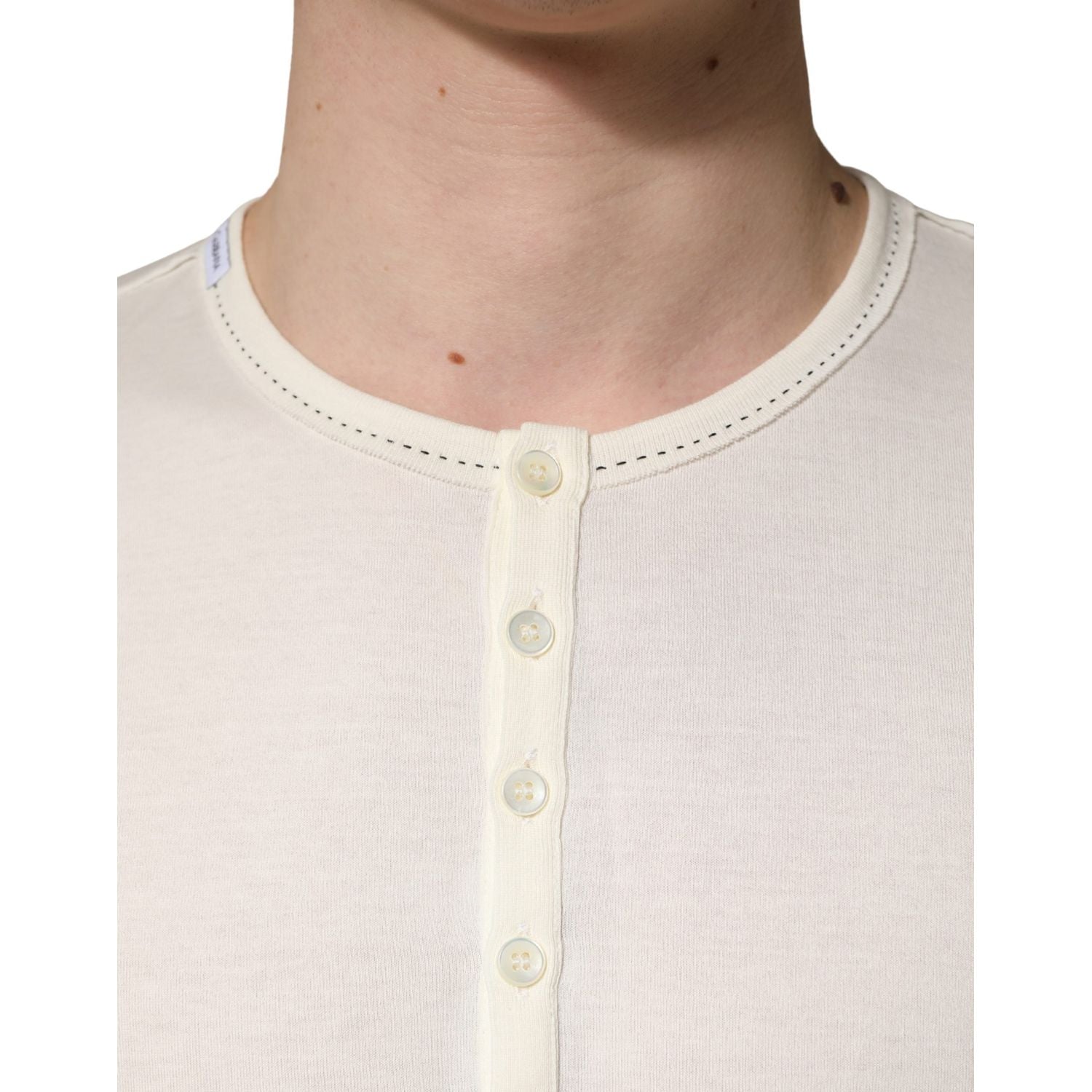 Dolce & Gabbana White Long Sleeves Henley Pullover Sweater