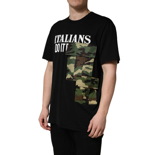 Dolce & Gabbana Black Camouflage Graphic Cotton Crewneck T-shirt
