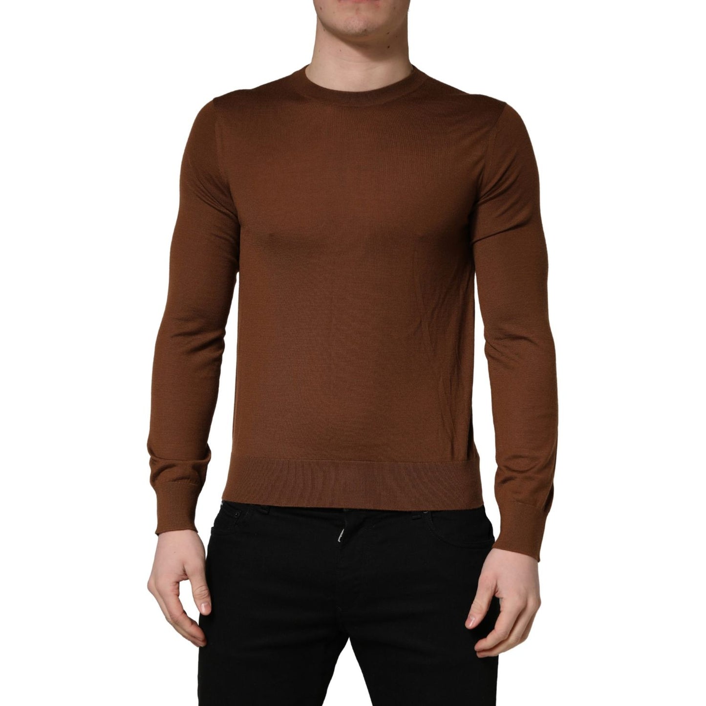 Dolce & Gabbana Brown Cashmere Men Crew Neck Pullover Sweater