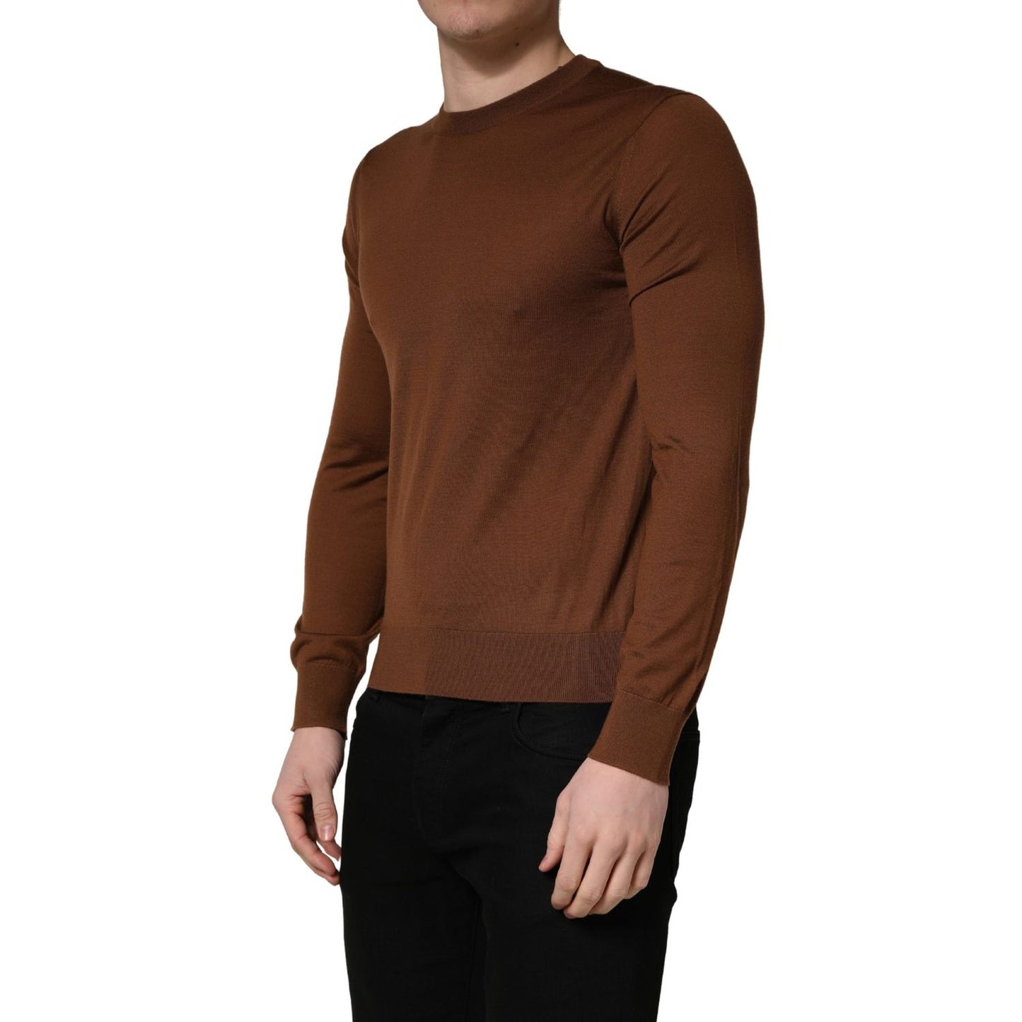 Dolce & Gabbana Brown Cashmere Men Crew Neck Pullover Sweater