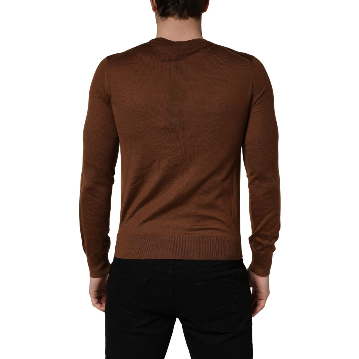 Dolce & Gabbana Brown Cashmere Men Crew Neck Pullover Sweater