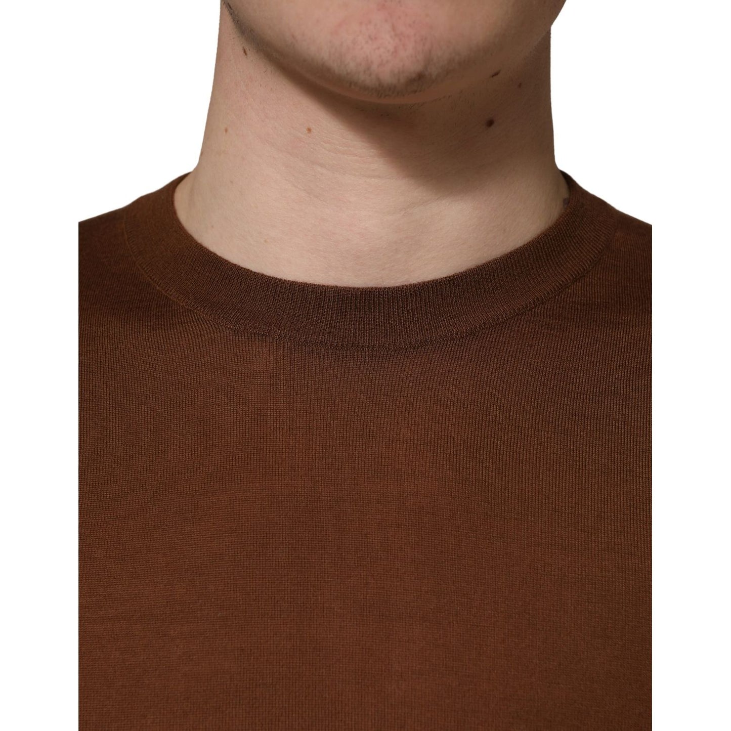 Dolce & Gabbana Brown Cashmere Men Crew Neck Pullover Sweater