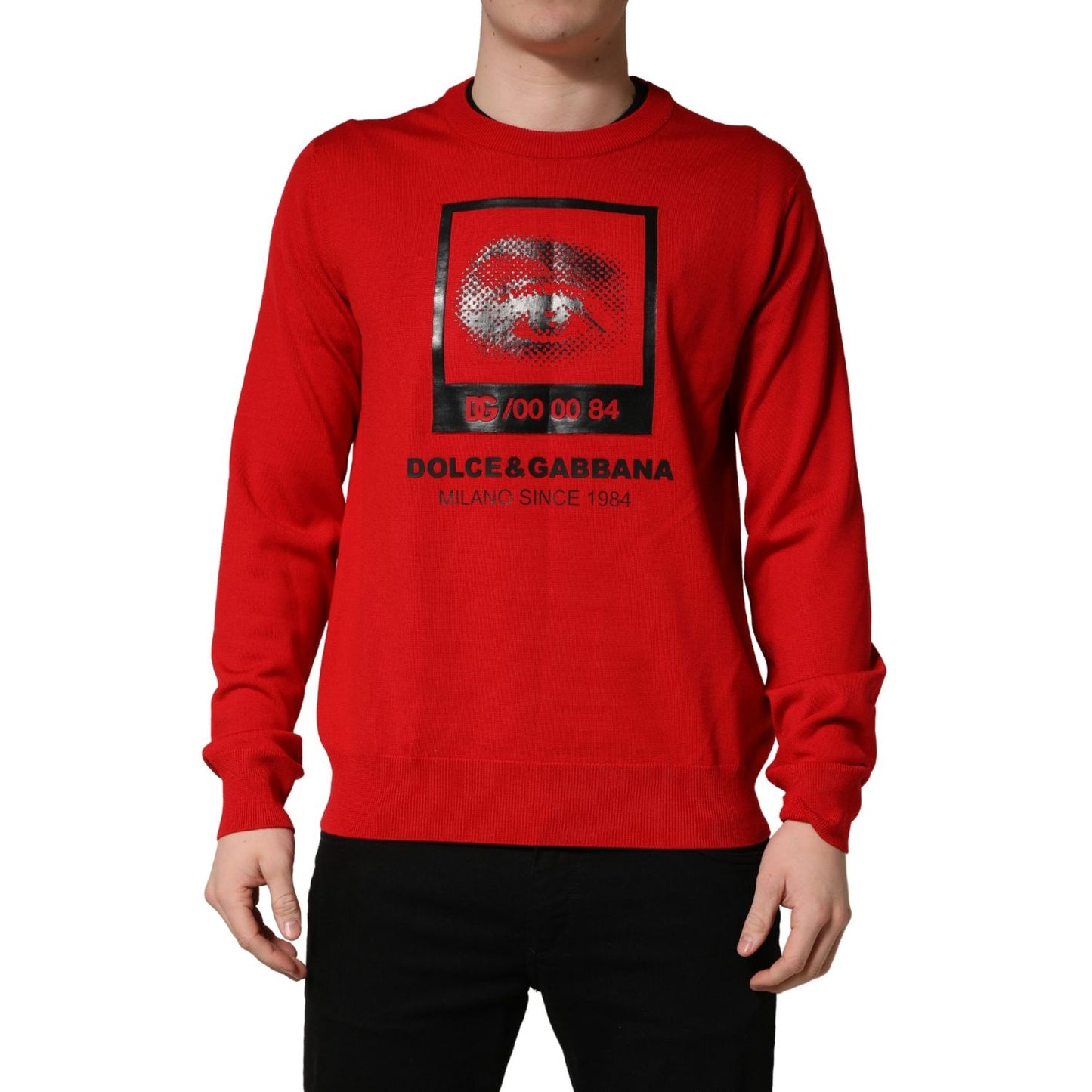 Dolce & Gabbana Red Eye Print Crew Neck Pullover Sweater