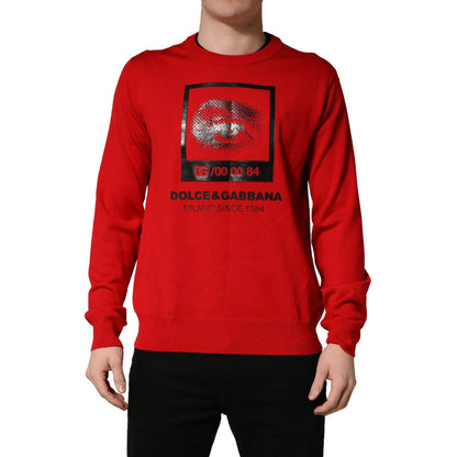 Dolce & Gabbana Red Eye Print Crew Neck Pullover Sweater