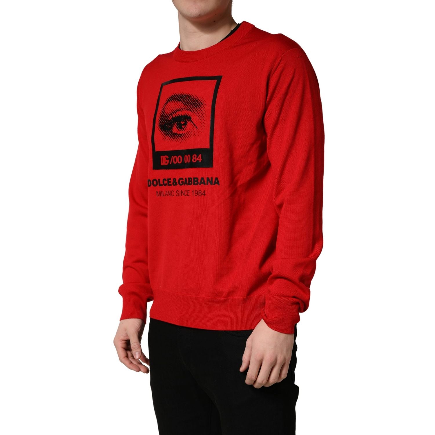 Dolce & Gabbana Red Eye Print Crew Neck Pullover Sweater