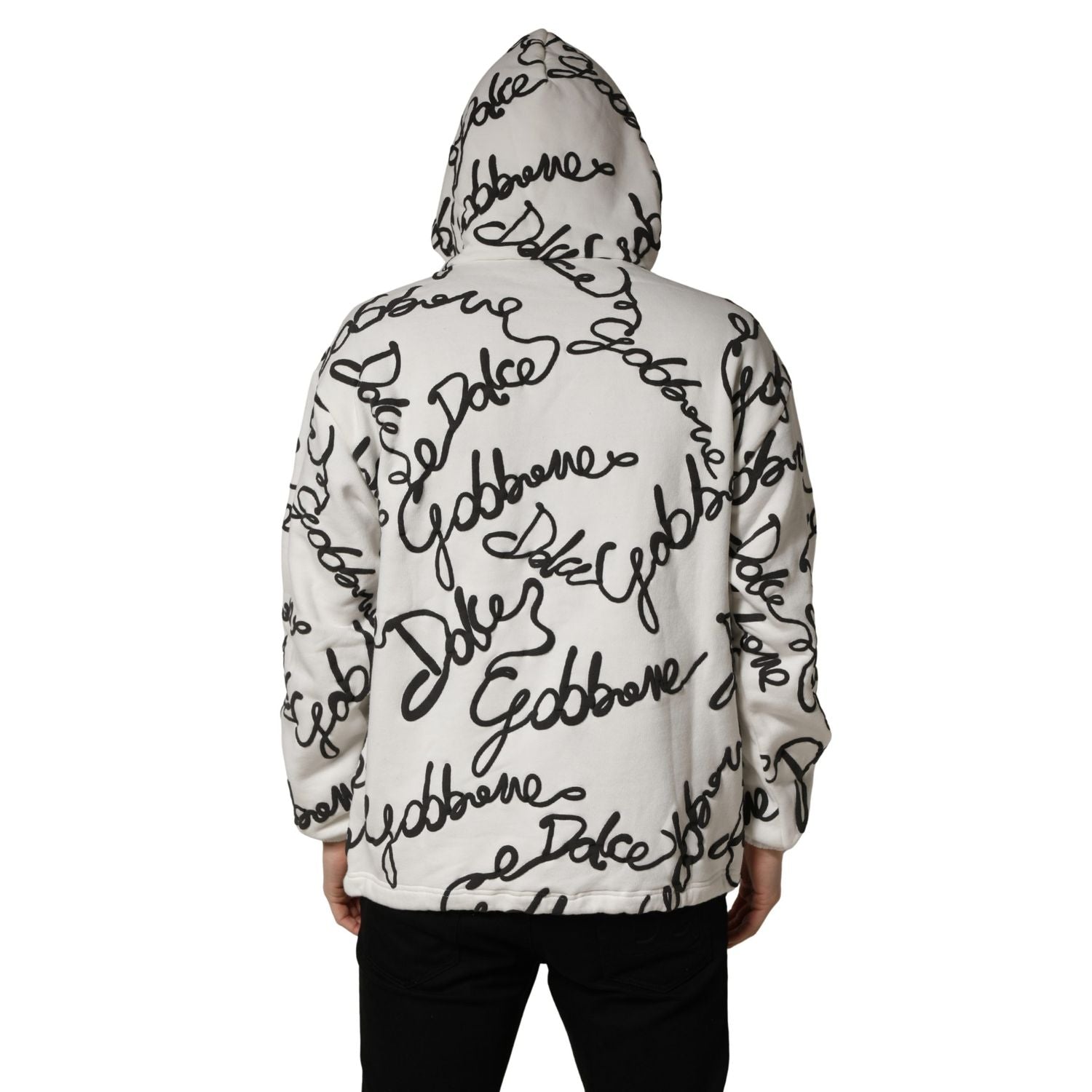 Dolce & Gabbana White Script Logo Print Cotton Sweatshirt Sweater