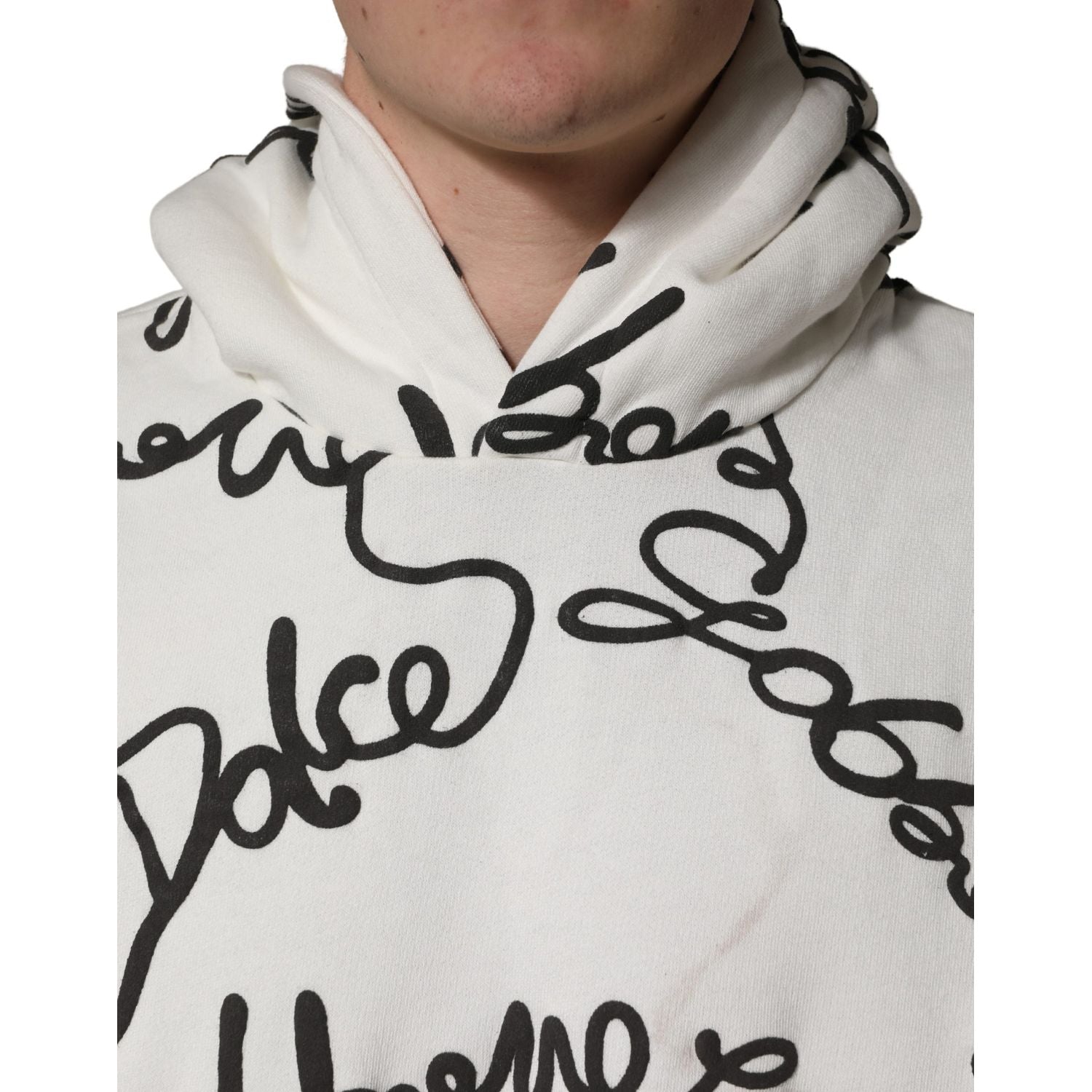 Dolce & Gabbana White Script Logo Print Cotton Sweatshirt Sweater