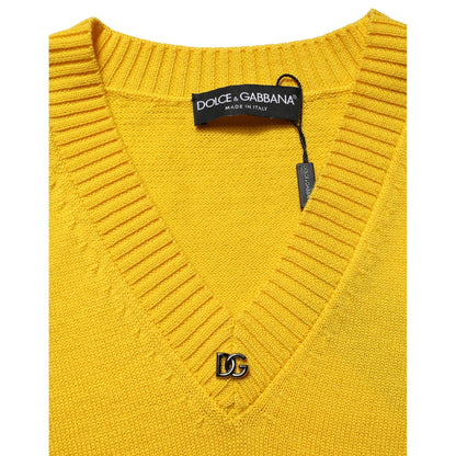 Dolce & Gabbana Wool Knitted V-Neck Pullover Yellow